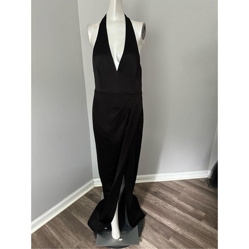 Alice + Olivia by Stacey Bendet Plunge Halter Cocktail Dress Black Size 8 $440